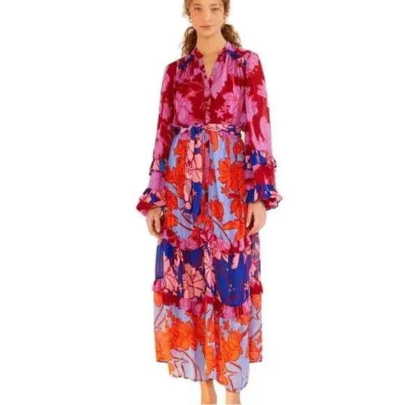 Farm Rio mixed living maxi tiered printed dress fit S /M 👇 - Picture 4 of 8